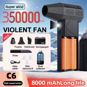 Violent Turbo Fan 350000RPM Brushless Motor with LED Light 8000mAh With Charging Display Blower Portable Vacuum Cleaner Car Dry