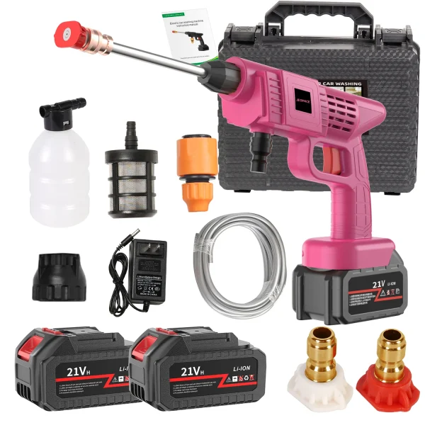 Portable Cordless Handheld High Pressure Car Wash Gun, 2 Rechargeable Battery Powered, Nozzle Stainless Steel Handheld Pressure Car Wash Gun Cleaning Kit for Car Detailing, Fencing, Floor Cleaning, Plants and more. - Image 3
