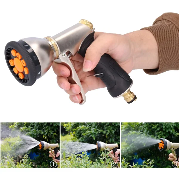 Adjustable Garden Water Gun ,Heavy Duty High Pressure Water Spray Nozzles For Garden Lawn Hose with 9 Spray Patterns