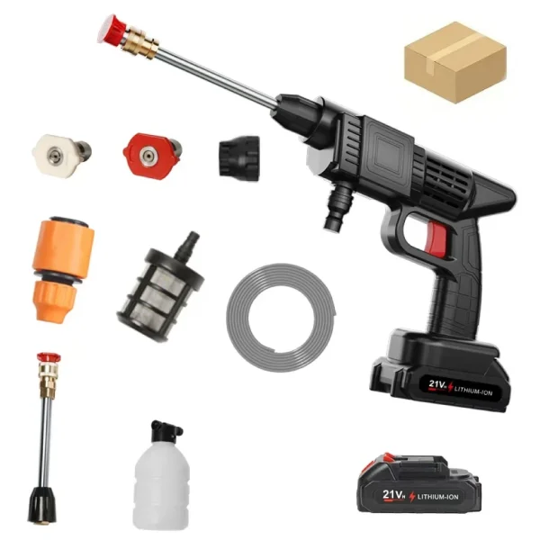 Portable Cordless Handheld High Pressure Car Wash Gun, 2 Rechargeable Battery Powered, Nozzle Stainless Steel Handheld Pressure Car Wash Gun Cleaning Kit for Car Detailing, Fencing, Floor Cleaning, Plants and more. - Image 4