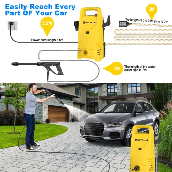 Electric High Pressure Washer,Portable Power Washer with Spray Gun &1-180°Adjustable Nozzle ,for Cars,Patios and Floor Cleaning - Image 4