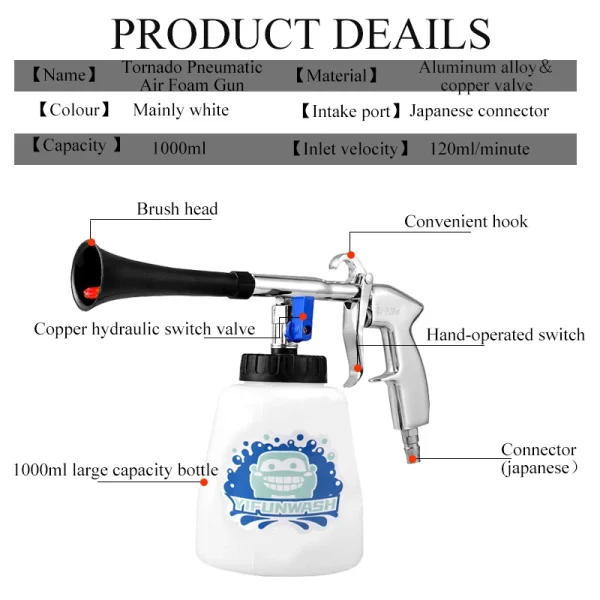 Car Wash Accessories Tornado Car Interior Deep Cleaning Dust Gun High-Pressure Pneumatic Spray Gun Car Wash Dust Gun With Brush - Image 4