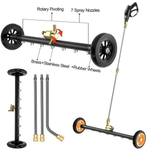 22 Inch Pressure Washer Extendable 3-Wand Undercarriage Surface Cleaner 1/4 Quick Connector High-Pressure Water Broom 4000 PSI