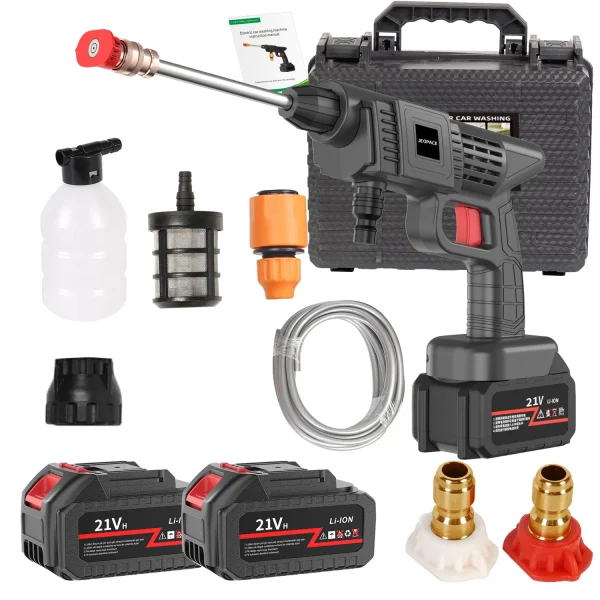 Portable Cordless Handheld High Pressure Car Wash Gun, 2 Rechargeable Battery Powered, Nozzle Stainless Steel Handheld Pressure Car Wash Gun Cleaning Kit for Car Detailing, Fencing, Floor Cleaning, Plants and more. - Image 2