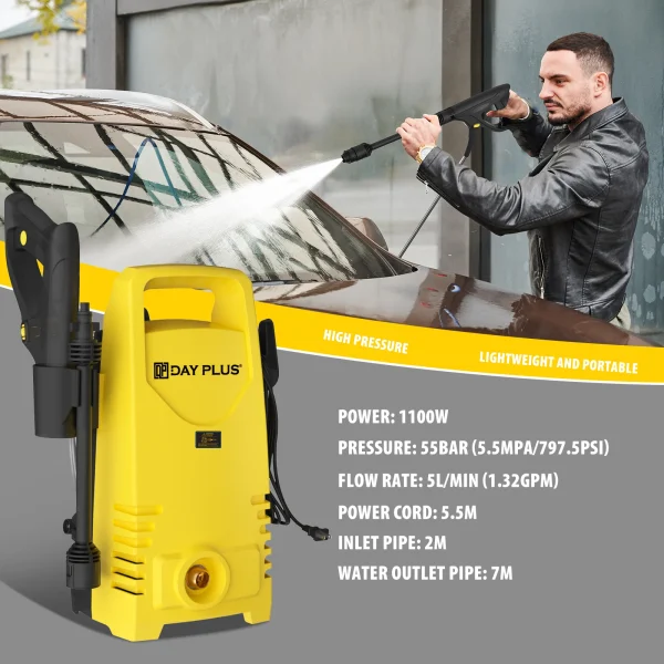 Electric High Pressure Washer,Portable Power Washer with Spray Gun &1-180°Adjustable Nozzle ,for Cars,Patios and Floor Cleaning - Image 3
