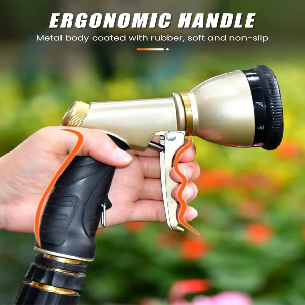 Heavy Duty 9 Patterns Adjustable Water Hose Spray Nozzle Gun for Watering Plants, Lawn& Garden, Washing Cars, Showering Pets - Image 5